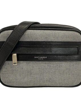 SAINT LAURENT PARIS Camera Bag Camp Small 647179 White Black Canvas Leather -